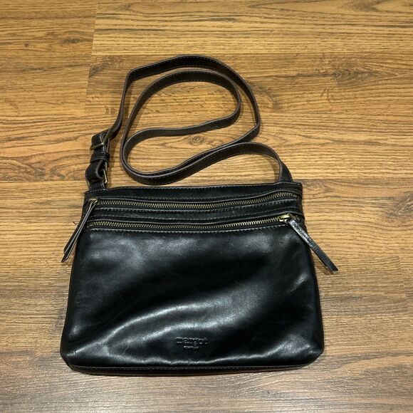 Margot New York Genuine Leather Crossbody Shoulder Bag Purse Black Zipper Boho - Picture 1 of 8